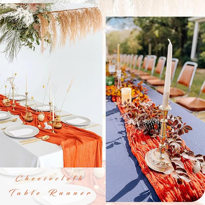 12 Pieces 10FT Orange Cheesecloth Table Runner Boho Gauze Fabric Runner - Image 5