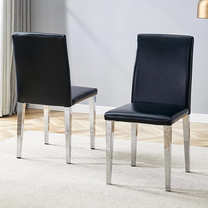 Dining Chairs Set of 4,Faux Leather with Chrome Plate Metal Legs,Armless Kitchen Room Chairs Set of 4,Max Load 300 Lbs,High Back Modern Design for Home Kitchen Living Room Bedroom