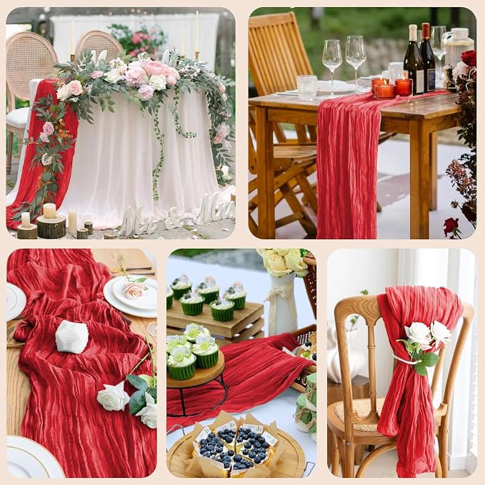 Cheesecloth Table Runner 10FT 4Pcs Red Boho Gauze Sheer Runners | Cheese Cloth - Image 7