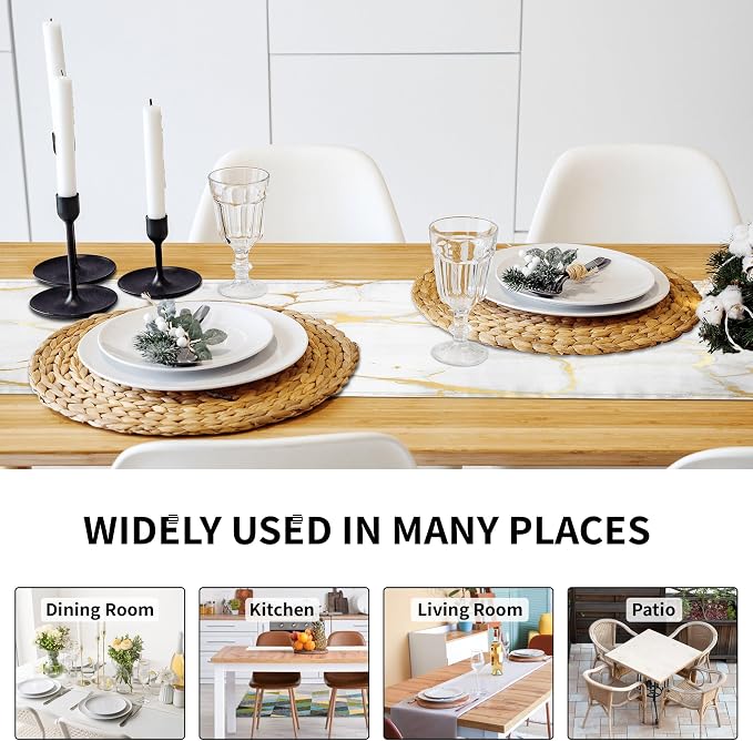 White Gold Table Runner Marble Linen Table Runners, Long Coffee Dresser Runners - Image 5