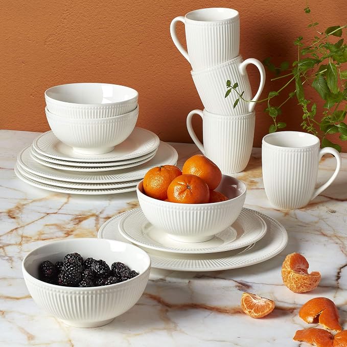 Tabletops Gallery Embossed Bone White Porcelain Round Dinnerware Collection- - Image 3