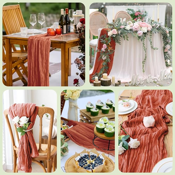 Cheesecloth Fall Table Runner Terracotta 10FT Boho Gauze, 12 Pack | 120 Inch - Image 7