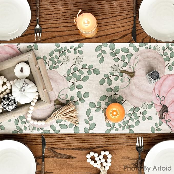 Artoid Mode 210 GSM Fall Table Runner 13x60 Inch Home Party Decor | Pink - Image 5
