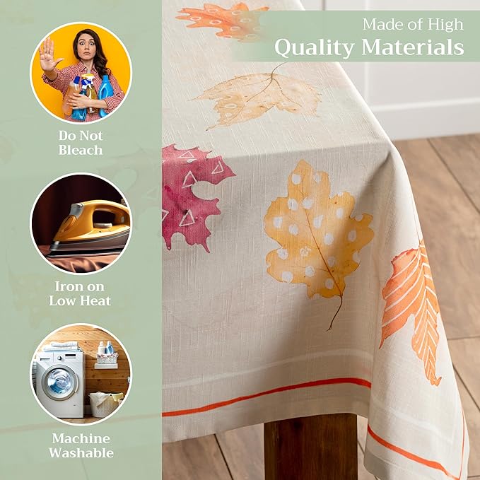 Maison d' Hermine Table Cloth Rectangle Table 100% Cotton 70 x 108 Inches Fall Tablecloth Reusable Everyday Use for Thanksgiving Christmas Decorations Dining Farmhouse Party (Colours of Autumn)