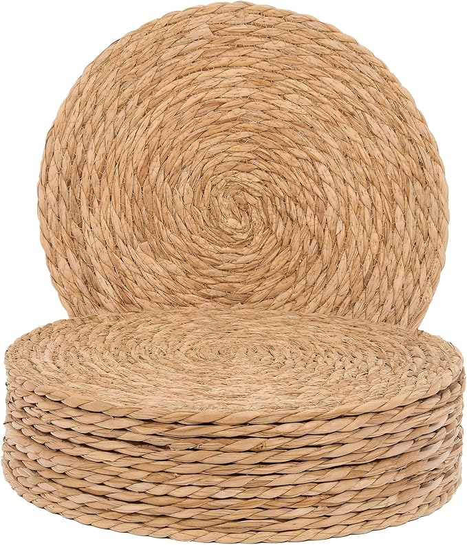 GENMOUS Woven Placemats Set of 12, 13" Round Placemats Natural Water Hyacinth Boho Placemats,Farmhouse Rattan Chargers for Dinner Plates,Rustic Braided Wicker Table Mats for Dining Table,Home,Wedding