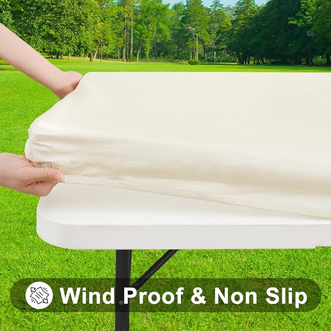 Smiry Rectangle Tablecloth, Elastic Fitted Flannel Backed Vinyl Tablecloths for 6ft Folding Tables, Waterproof Wipeable Table Covers for Indoor, Outdoor, Picnic and Camping (Beige, 36"x72")