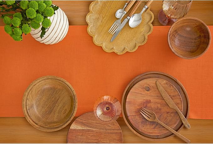 Solino Home 100% Pure Linen Dining Table Runner Orange, Fete 14 x 72 in | Table - Image 3