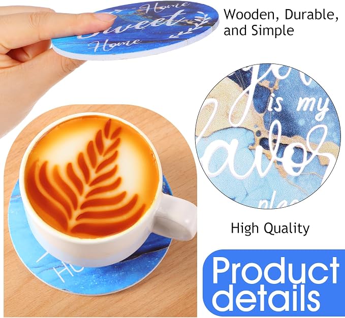 Queekay Coasters Set of 6 House Warming Gifts New Home Wooden Farmhouse Drink - Image 3