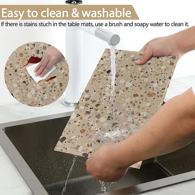 Placemats, Terrazzo Granito Pattern Placemats 12x18 Inch Waterproof Non-Slip Washable Table Mats for Kitchen Dining Party Table Decor,Set of 6