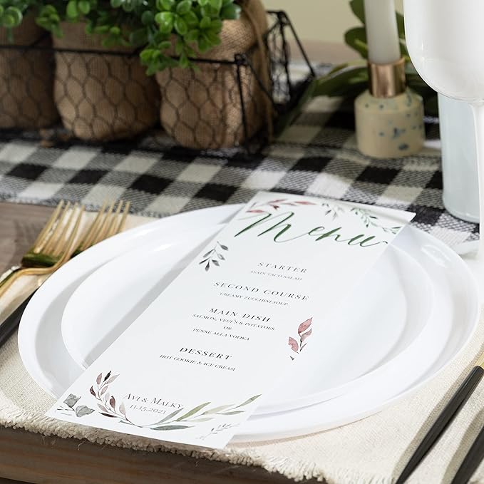 [30 Pack 10.7''] White Plastic Party Plates Edge Collection Premium heavyweight Elegant Disposable Tableware Dishes