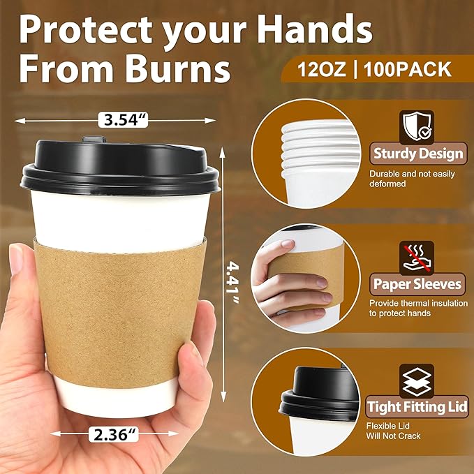 Clawsoff 100 Pack 12 oz Disposable Coffee Cups - Image 2
