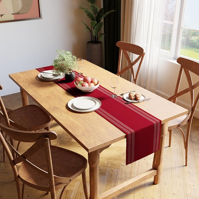 Encasa XO Table Runner, Yarn Dyed Ribbed Cotton 13"x94" | Ladder Red, 12-Ply - Image 2