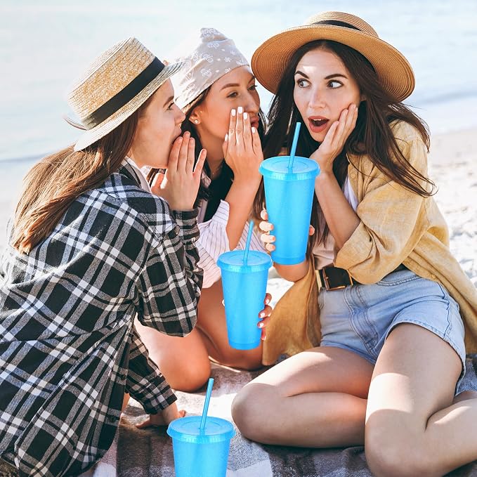24 Pack Plastic Tumblers with Lids and Straws, Reusable Colorful Cups - Image 8