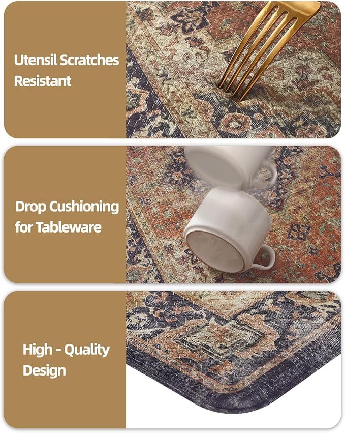 Color&Geometry Anti Fatigue Kitchen Mats for Floor 24x87, Vintage Decor, Easy Clean, Waterproof & Oil Proof, 0.4" Thick Cushioned, Non-Slip Kitchen Runner Rug for Sink, Laundry, Office, Warm Coral