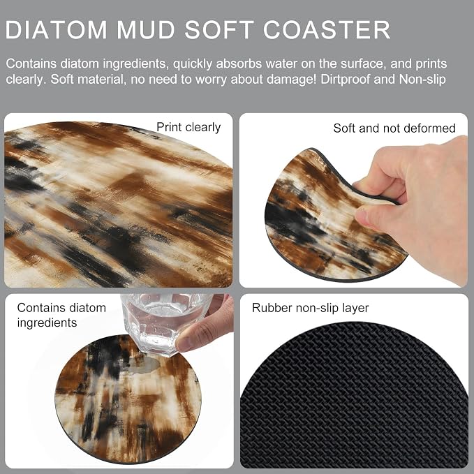 Black Brown Gradient Coasters Set of 6, Absorbent Coasters - Image 9