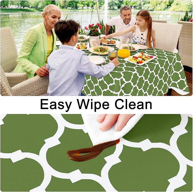 Smiry Rectangle Tablecloth, Waterproof Vinyl Tablecloths with Flannel Backing for Rectangle Tables, Wipeable Spillproof Plastic Tablecloth for Dining, Camping, Indoor and Outdoor (60"x84", Green)