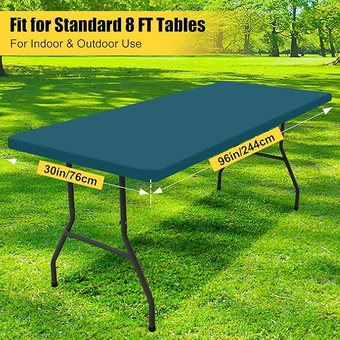 Smiry Rectangle Picnic Table Cloth, Waterproof Elastic Fitted Tablecloths for 8 Foot Tables, Washable Polyester Table Cover for Camping, Indoor and Outdoor (Peacock Blue, 30"x96")