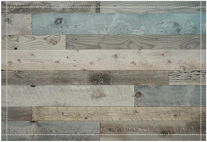 Rustic Plank Placemat Set, Vintage Old Shabby Colorful Beige Brown Blue Farmhouse Barn Wooden Board Pattern Home Decor Linen Table Mats for Dining Room Kitchen Party (17x12in) x2P