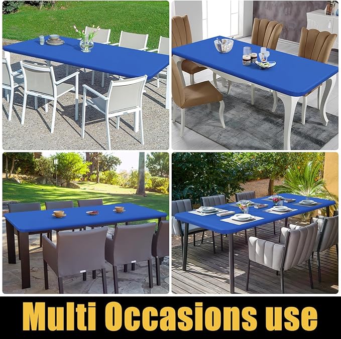 Smiry Rectangle Picnic Table Cloth, Waterproof Elastic Fitted Tablecloths for 5 Foot Tables, Washable Polyester Table Cover for Camping, Indoor and Outdoor (Blue, 36"x60")