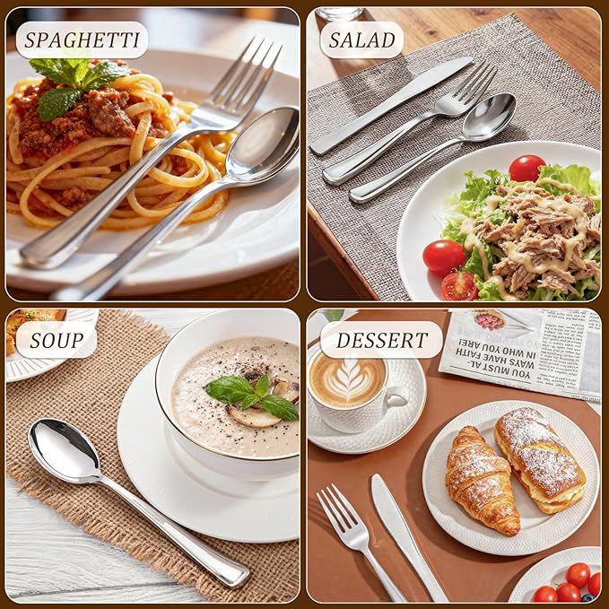 WDF 500PCS Silver Plastic Silverware - Plastic Silver Utensils - 250 Forks 125 Spoons 125 Knives - Heavy Duty Disposable Silverware Sets for Parties Wedding Valentine's Day