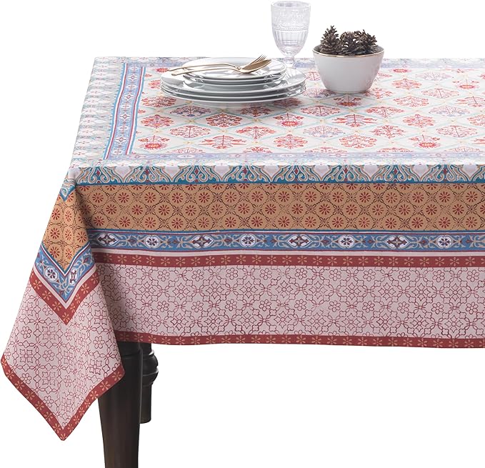Maison d' Hermine Table Cloth Rectangle Table 100% Cotton 70 x 90 Inches Fall Tablecloth Reusable Everyday Use for Thanksgiving Christmas Decorations Dining Farmhouse Party (Romane)