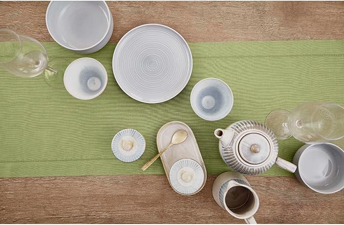 Solino Home Linen Moss Green Table Runner 132 Inches Long - 100% Pure Linen Extra Long Table Runner 14 x 132 Inch for Spring, Easter, St Patricks Day - Classic Hemstitch