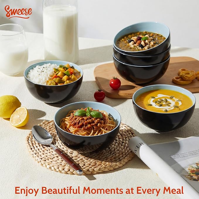 Sweese Porcelain Bowls Set of 6, 20oz Lightweight Round Cereal Bowls Set - Image 7