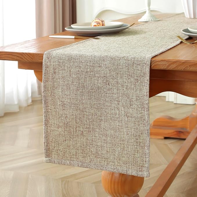 Laolitou Light Brown Table Runners 72 Inches Long, Burlap Linen Texture by Laolitou