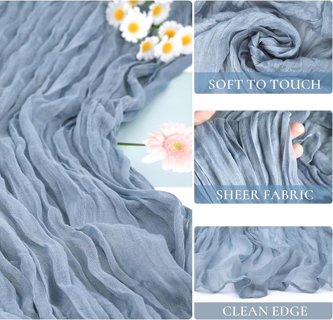 12 Pack Dusty Blue Cheesecloth Table Runners 35x120 Inch, Semi Sheer Boho Gauze - Image 3