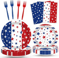 100 Pcs Patriotic Party Supplies Set, Serves 25 – Disposable Red White Blue by Merriva