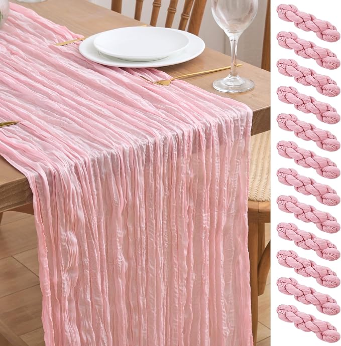 Asee'm 12pcs Blush Pink Cheesecloth Table Runner Summer 10FT Gauze Sheer | Boho by Aseem