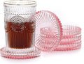 JUXYES 5 Pack Amber Tone Crystal Coasters Round Cup Mat, Glass Coasters for Drinks Coffee Tea Wine, Decorative Wine Bottle Coaster, Crystal Drink Coaster for Restaurant bar Kitchen Dining Table