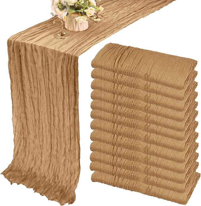 12 Pack 10Ft Cheesecloth Table Runner 35x120 Inch Boho Gauze Table Runner by Fivenl