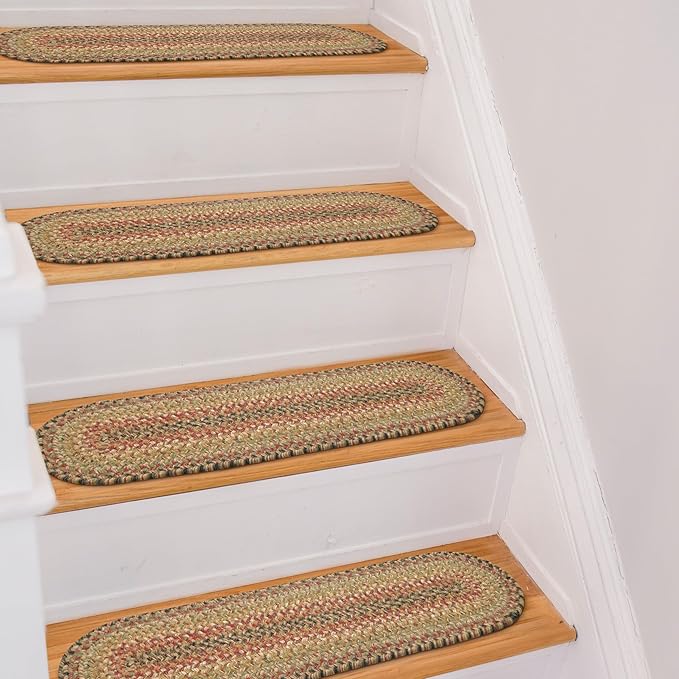 Homespice Kingston Jute Braided Staircase Step Treads, Warm Country Decor, Set of 13, Multicolor 8x28 Oval Rugs for Stairs - Easy to Clean, Tightly Stitched and Durable