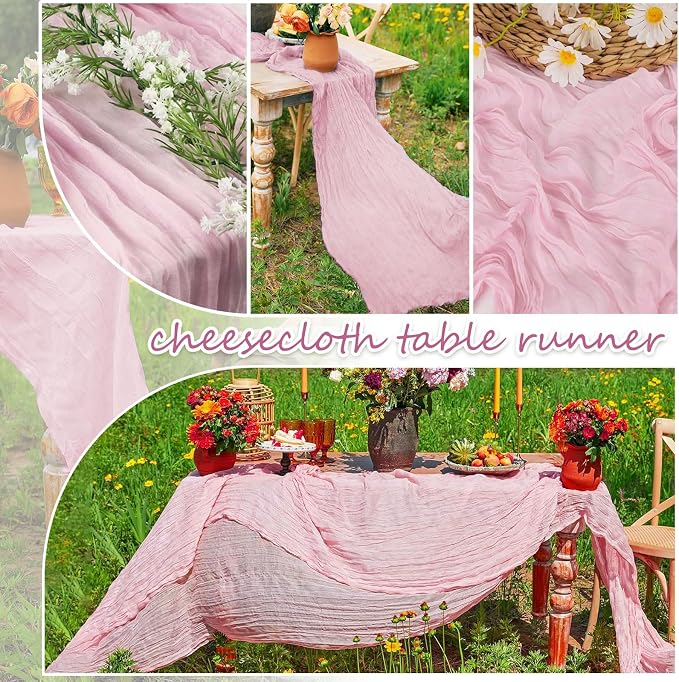 20 Pack Light Pink Cheesecloth Table Runner 10FT Long Boho Gauze Fabric Table - Image 4