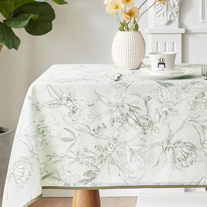 jinchan Green Floral Linen Rectangle Table Cloth 50 x 70 Inch | by JINCHAN