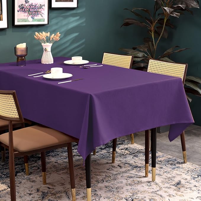 BALCONY & FALCON Table Cloth for 6 Foot Rectangle Tables – Waterproof, Wrinkle-Free Farmhouse Tablecloth for Dining, Kitchen, Wedding, Baby Shower & Holiday Gatherings (Purple, 55" x 95")