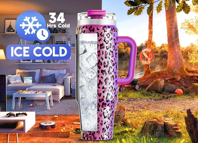 Meoky 40 oz Tumbler with Handle and Straw, Insulated Tumbler with Lid and Straw - Image 2