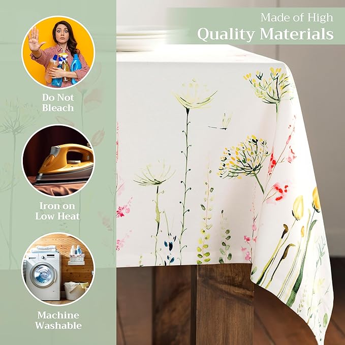 Maison d' Hermine Table Cloth Square Table 100% Cotton 54 x 54 Inches Tablecloth Reusable Decorative for Dining Room Farmhouse Home Valentines Day Decorations Spring Summer - Botanical Fresh