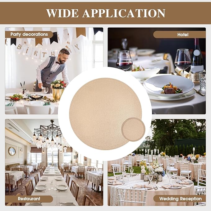 Set of 6 Faux Leather Gold Round Placemats and Coasters, Coffee Mats Kitchen Table Mats, Waterproof, Easy to Clean for Kitchen Dining Round Table