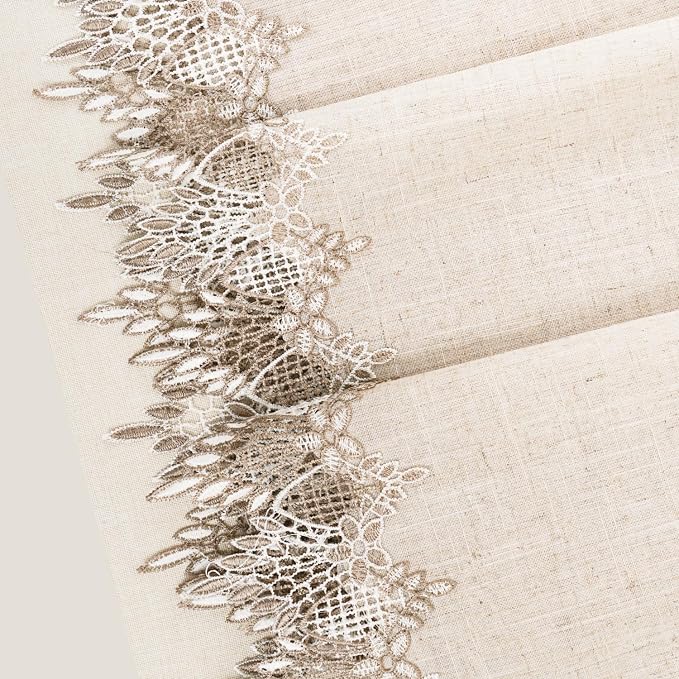 Phantomon Neutral Linen Table Runner 72 Inches Beige Embroidered Runner Lace - Image 3