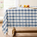 Softalker Checkered Tablecloth Rectangle, Outdoor Linen Cotton Gingham Table Cloth with Tassel, Heavy Duty Wrinkle Free Buffalo Plaid Table Cover for Kitchen Dining Home Party - 55 x 120 Inch, Blue