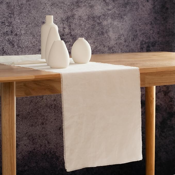 Table Runner with Fringe- 14x120 Inch Off White, 100% Pure Linen Table Runner - Image 2