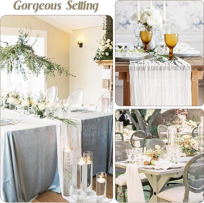 3 Pack White Cheesecloth Table Runner - Image 4