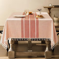 ZeeMart Contrast Linen Table Cloth Rectangle Table Cloths 60x104 Inch Orange, Farmhouse Style Heavy Weight Burnt Orange Fall Tablecloth, Water Resistant Burlap Tablecloths