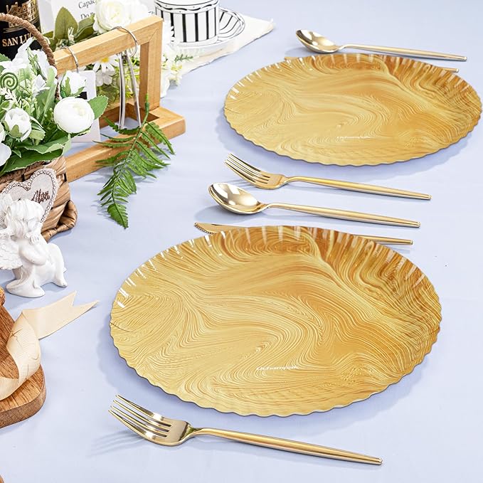 50 Pcs Wood Grain Paper Plates, 8.9 Inch Wood Paper Plates Disposable Rustic Party Plate for Woodland Baby Shower, Camp Fire, Camping, Lumberjack Birthday Party Decorations