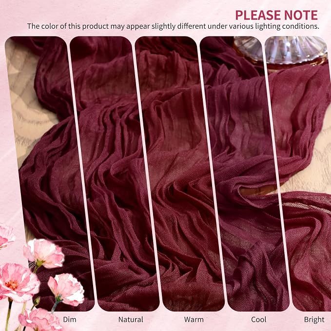 4 Pack Cheesecloth Table Runner 10FT Burgundy Red Table Runner Boho Gauze - Image 7