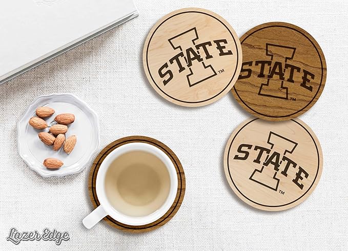 LazerEdge Iowa State Cyclones Wooden Coaster Set - Cherry Wood - Officially Licensed Product - 4-Pack