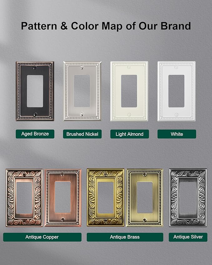 4-Pack Decorator Outlet Cover Plate, Decorative Switch Plates and Outlet Covers, Antique Copper Metal Wall Plates for Electrical Outlets, Receptacle, GFCI Outlet, Dimmer Switch