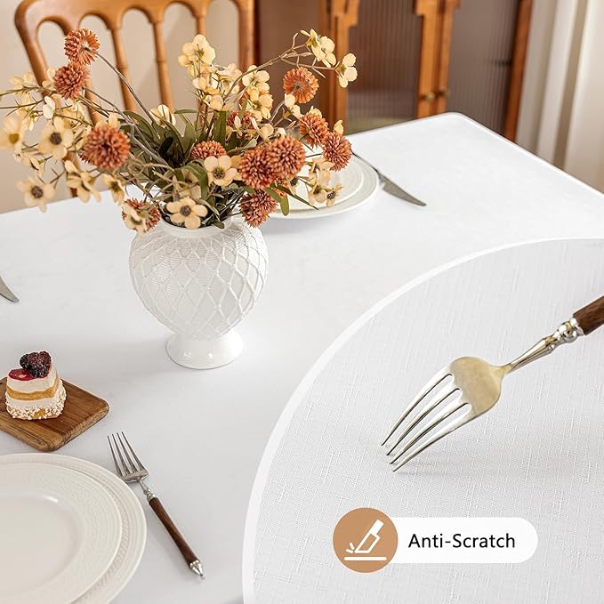 Textured White Fabric Table Cloth Rectangle Spill Proof & Reusable Faux Linen Tablecloth for 8 Foot Rectangular Table Easy Clean for Dining Banquet Wedding 54 x 108 Inch
